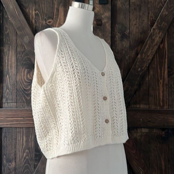 Nwt Frye BUTTON-UP POINTELLE  knitted crop TANK XL - Picture 2 of 11